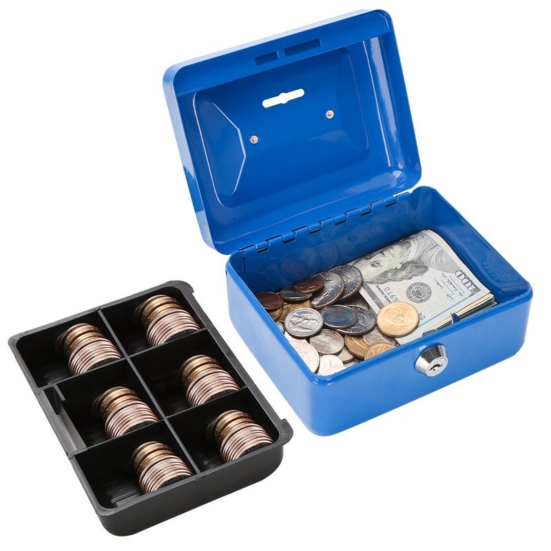 Decaller Cash Box with Slot for Kids, Decaller Small Money Box with Money Tray & Key Lock, 6" x 4 4/5" x 3 1/5", Blue, QH1507XS - Image 2
